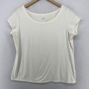 EILEEN FISHER Top L Stretch Organic Cotton Scoop Neck Short Sleeve Off White USA